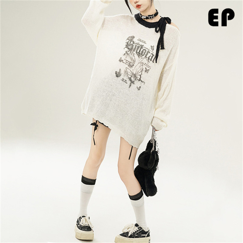 Women Knitted Sweater Pullover Pullover Cardigan Ripped Top