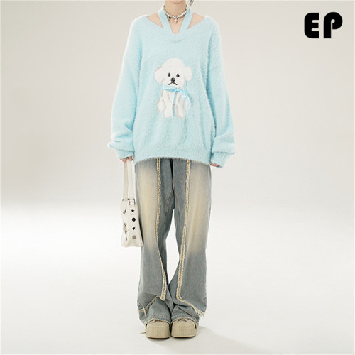 Women Knitted Sweater Pullover Pullover Cardigan Ripped Top