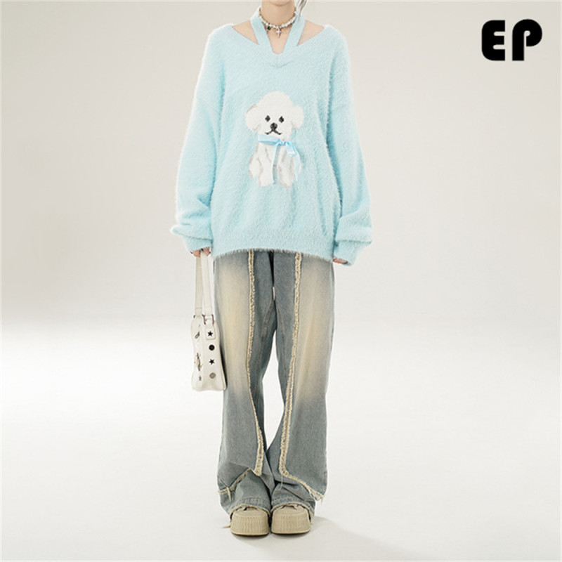 Women Knitted Sweater Pullover Pullover Cardigan Ripped Top