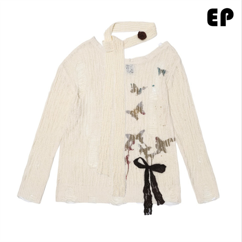 Women Knitted Sweater Pullover Pullover Cardigan Ripped Top