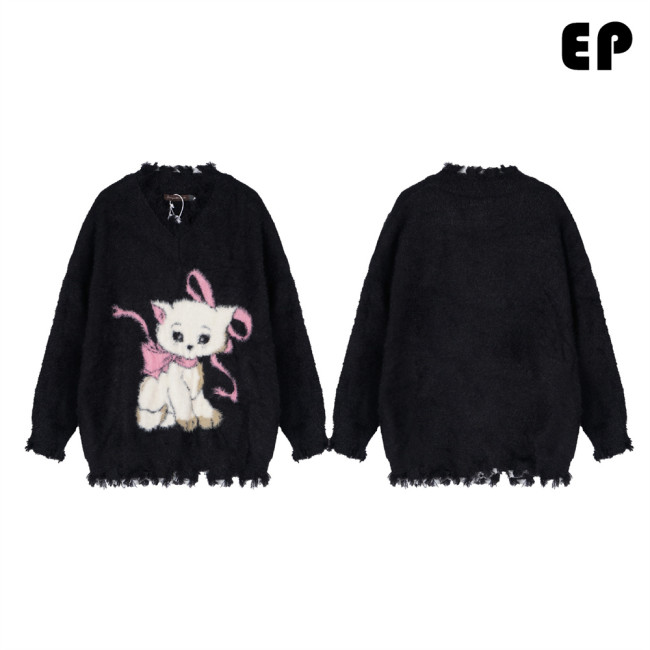 Women Knitted Sweater Pullover Pullover Cardigan Ripped Top