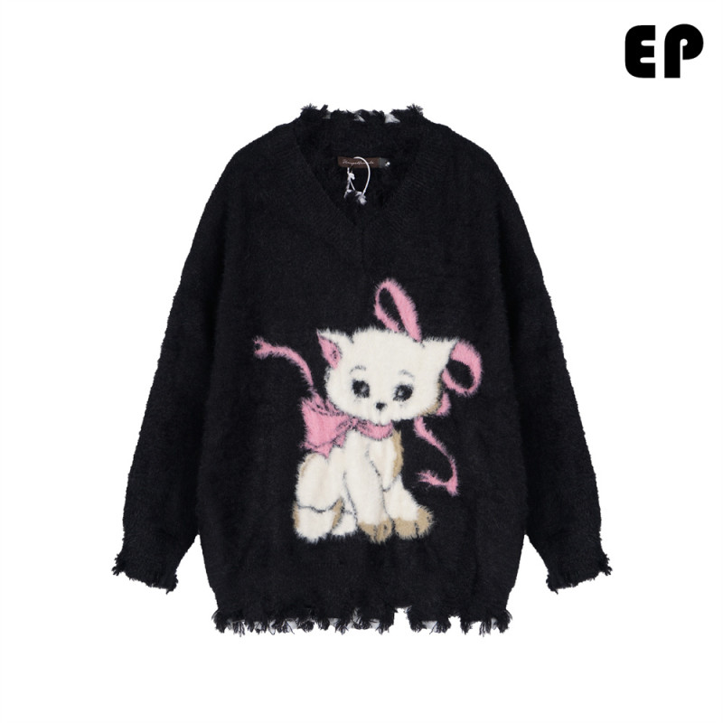 Women Knitted Sweater Pullover Pullover Cardigan Ripped Top