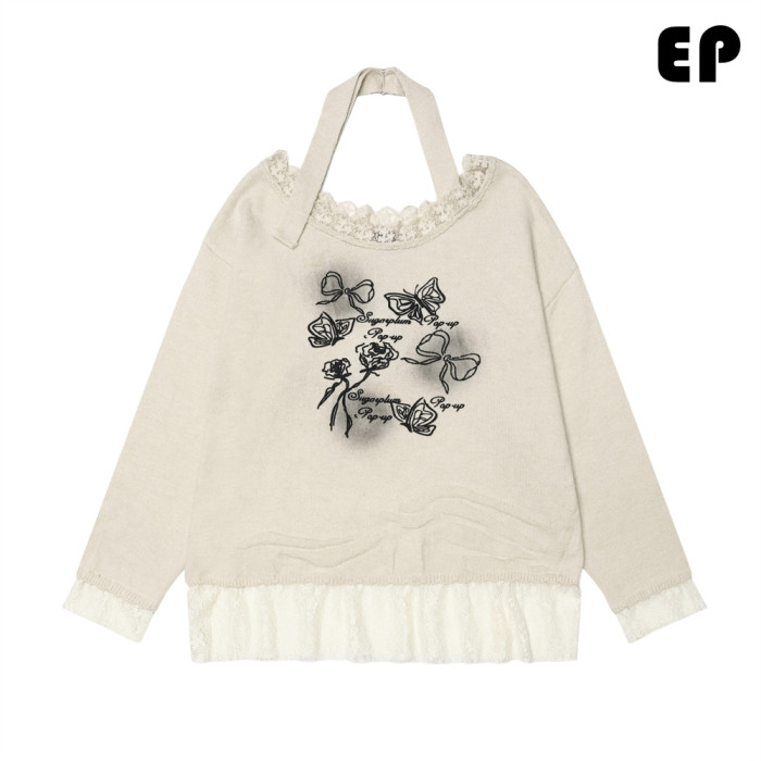 Women Knitted Sweater Pullover Pullover Cardigan Ripped Top