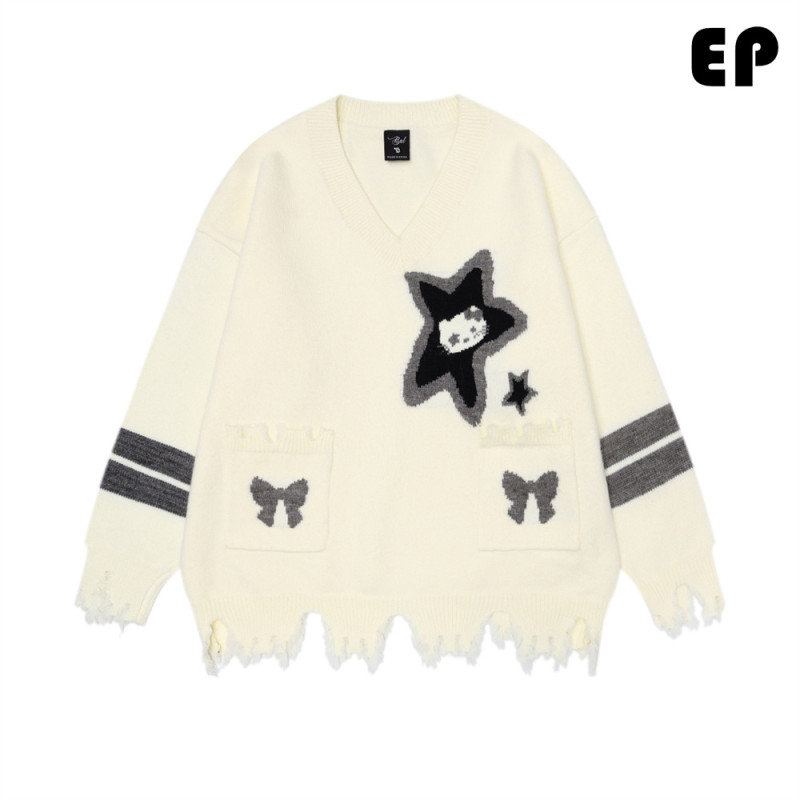 Women Knitted Sweater Pullover Pullover Cardigan Ripped Top