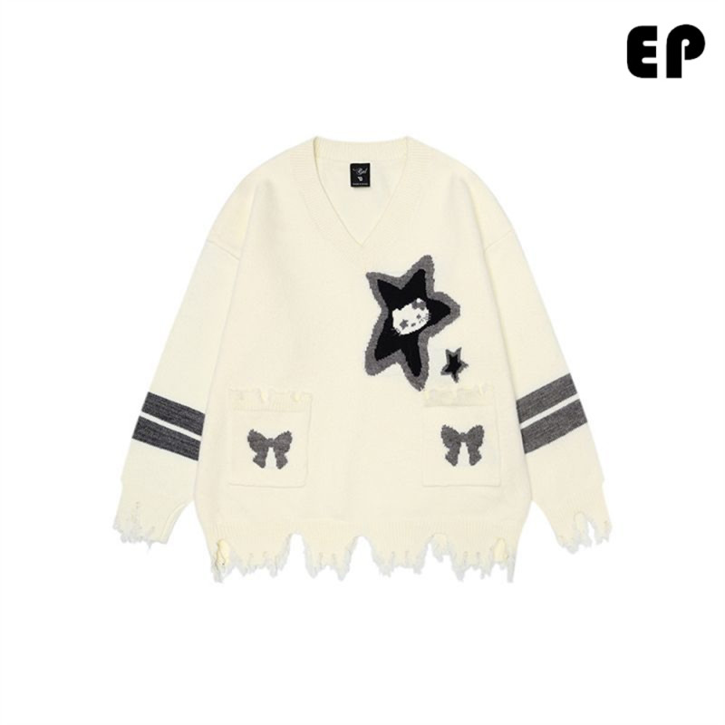 Women Knitted Sweater Pullover Pullover Cardigan Ripped Top