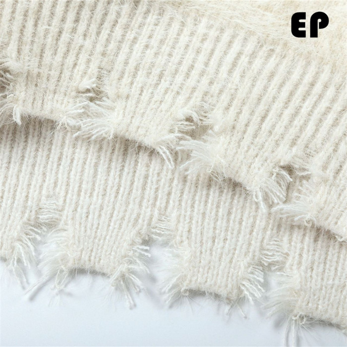 Women Knitted Sweater Pullover Pullover Cardigan Ripped Top