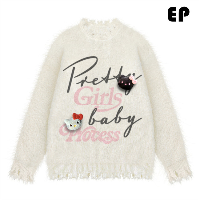 Women Knitted Sweater Pullover Pullover Cardigan Ripped Top