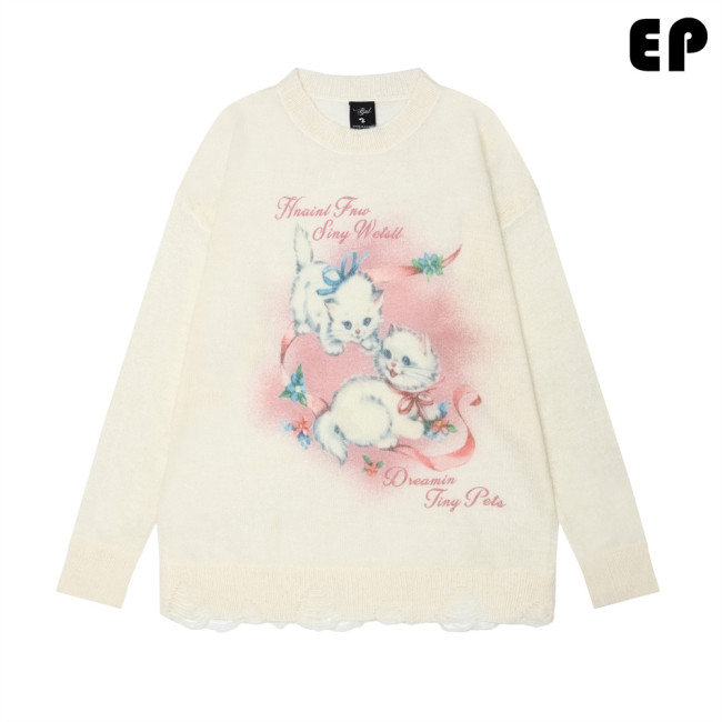 Women Knitted Sweater Pullover Pullover Cardigan Ripped Top