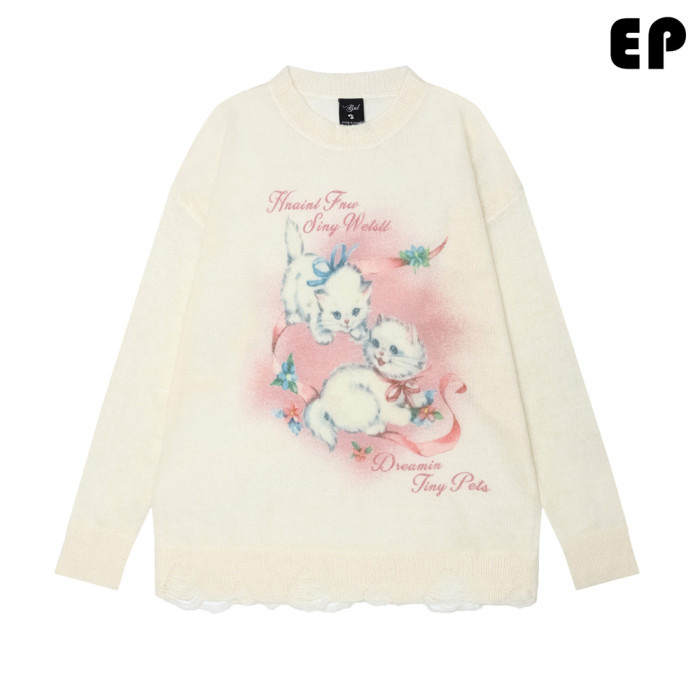 Women Knitted Sweater Pullover Pullover Cardigan Ripped Top