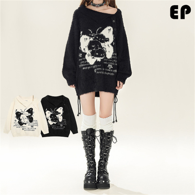 Women Knitted Sweater Pullover Pullover Cardigan Ripped Top