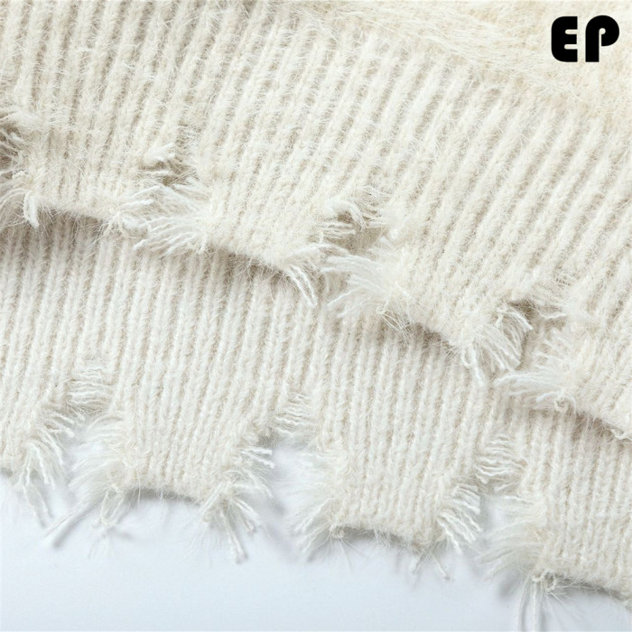 Women Knitted Sweater Pullover Pullover Cardigan Ripped Top