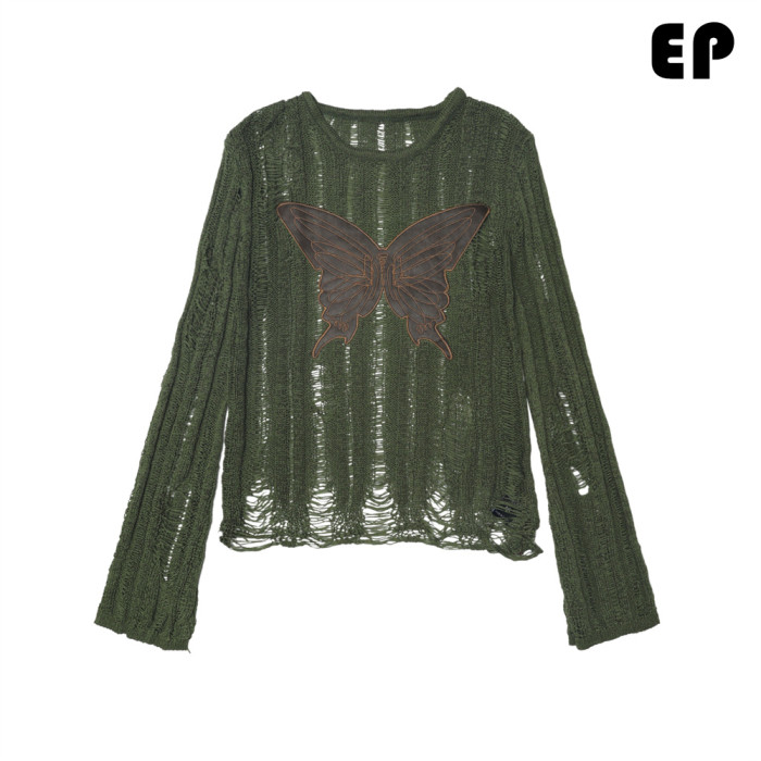 Women Knitted Sweater Pullover Pullover Cardigan Ripped Top