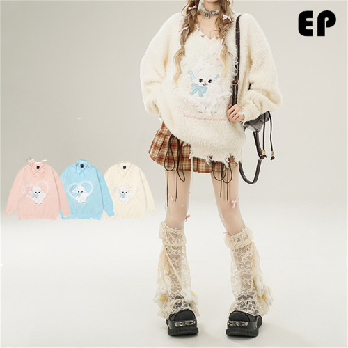 Women Knitted Sweater Pullover Pullover Cardigan Ripped Top