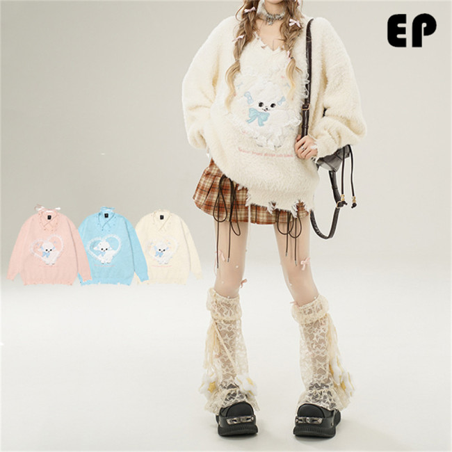 Women Knitted Sweater Pullover Pullover Cardigan Ripped Top