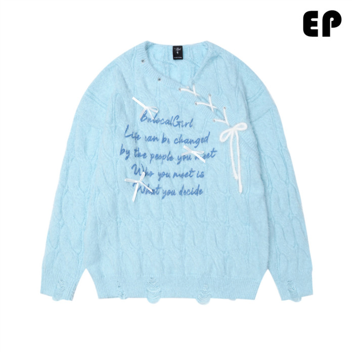 Women Knitted Sweater Pullover Pullover Cardigan Ripped Top