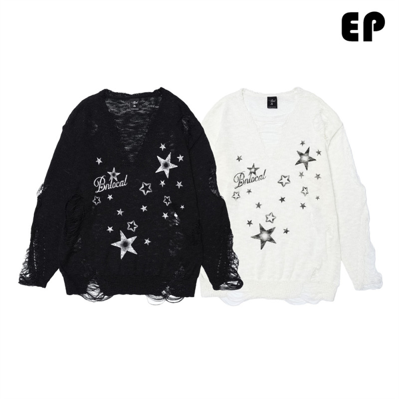 Women Knitted Sweater Pullover Pullover Cardigan Ripped Top