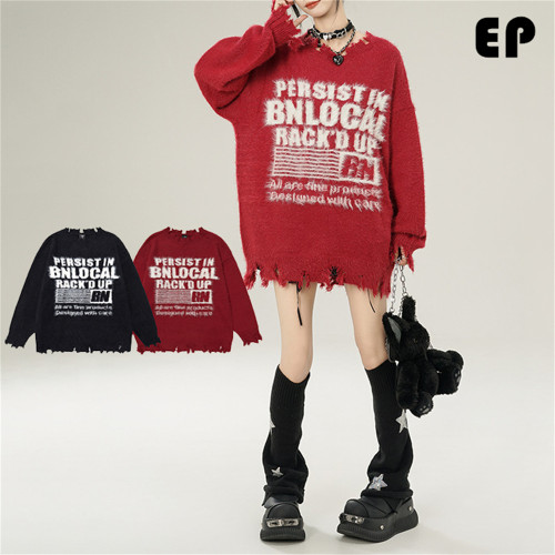 Women Knitted Sweater Pullover Pullover Cardigan Ripped Top