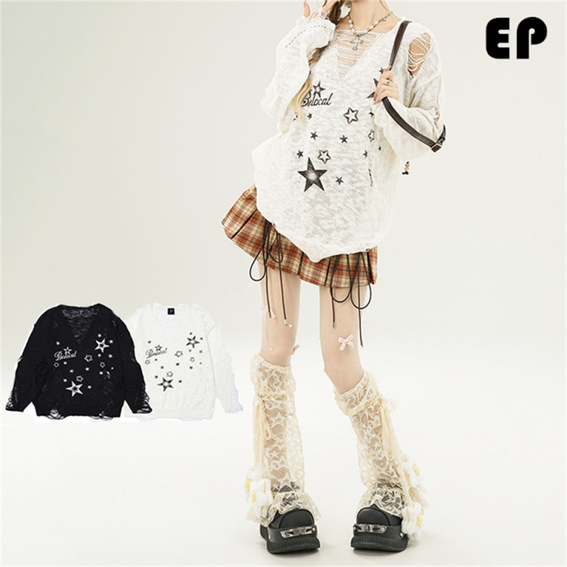 Women Knitted Sweater Pullover Pullover Cardigan Ripped Top