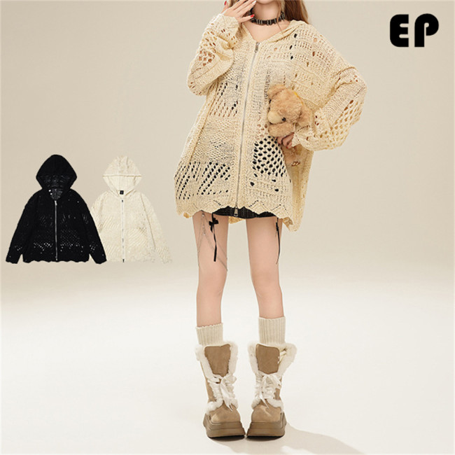 Women Knitted Sweater Pullover Zipper Hoodie Cardigan Top