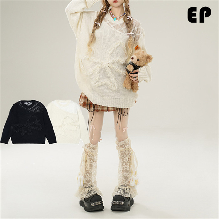 Women Knitted Sweater Pullover Pullover Cardigan Ripped Top