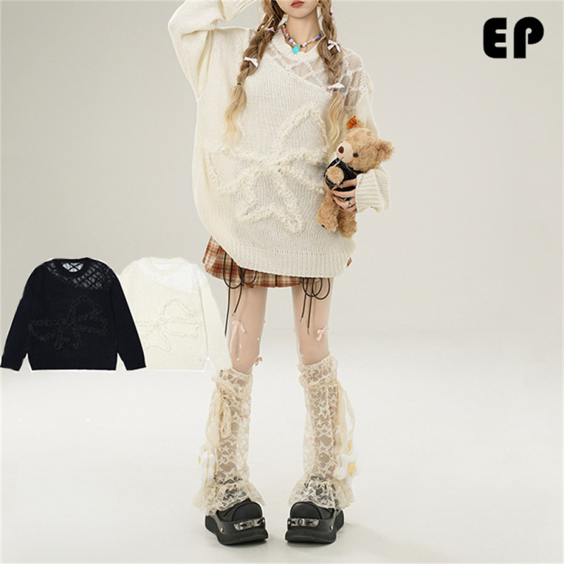 Women Knitted Sweater Pullover Pullover Cardigan Ripped Top