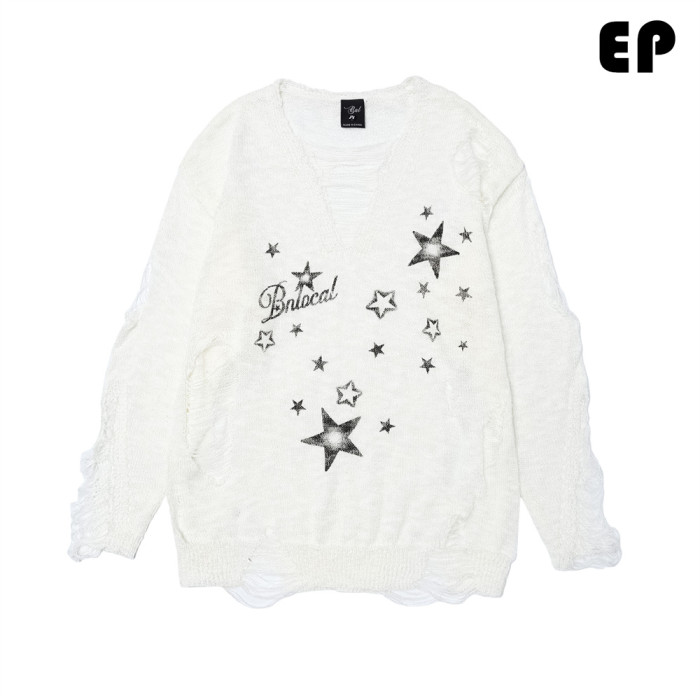 Women Knitted Sweater Pullover Pullover Cardigan Ripped Top