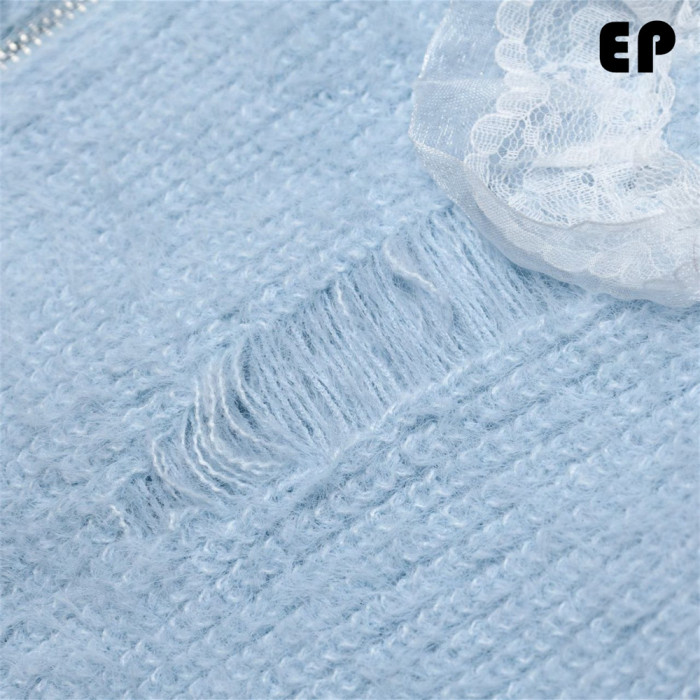 Women Knitted Sweater Pullover Pullover Cardigan Ripped Top