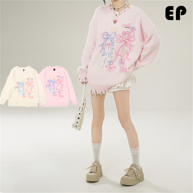 Women Knitted Sweater Pullover Pullover Cardigan Ripped Top