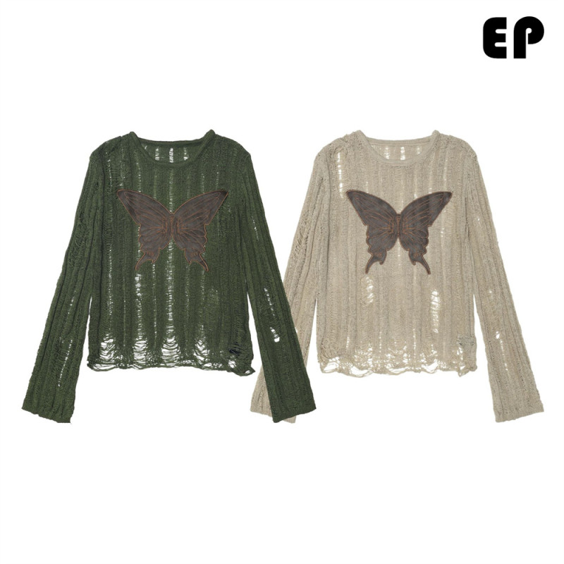 Women Knitted Sweater Pullover Pullover Cardigan Ripped Top