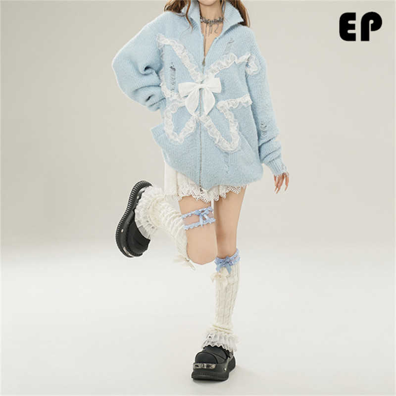 Women Knitted Sweater Pullover Pullover Cardigan Ripped Top