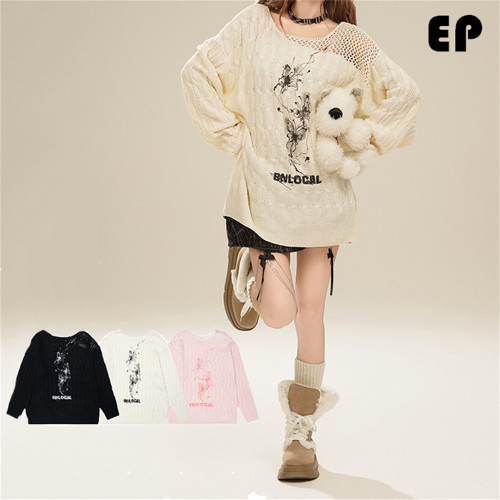 Women Knitted Sweater Pullover Pullover Cardigan Ripped Top