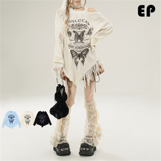 Women Knitted Sweater Pullover Pullover Cardigan Ripped Top