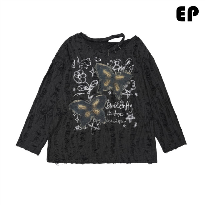 Women Knitted Sweater Pullover Pullover Cardigan Ripped Top