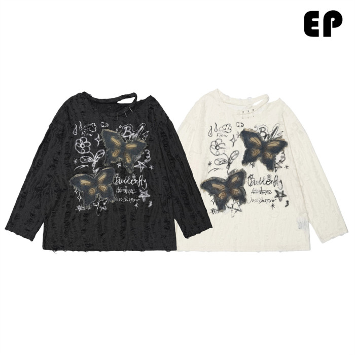 Women Knitted Sweater Pullover Pullover Cardigan Ripped Top