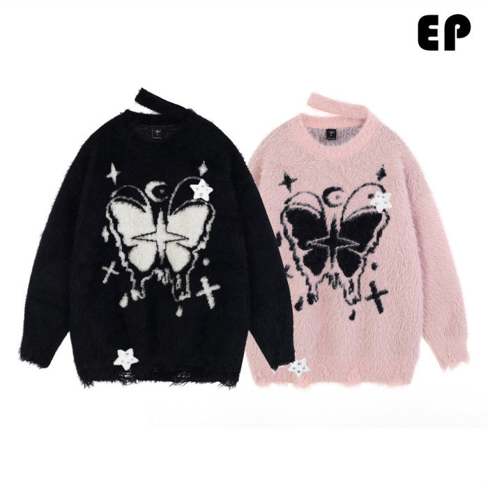 Women Knitted Sweater Pullover Pullover Cardigan Ripped Top