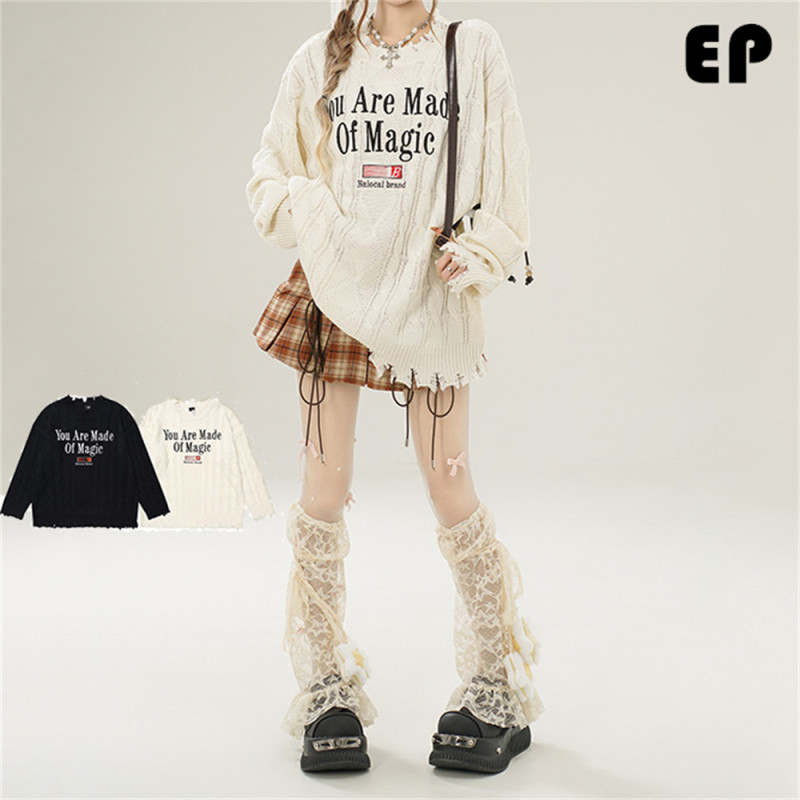 Women Knitted Sweater Pullover Pullover Cardigan Ripped Top