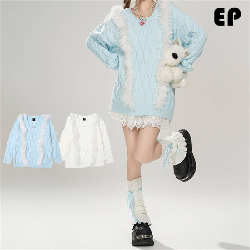 Women Knitted Sweater Pullover Pullover Cardigan Ripped Top