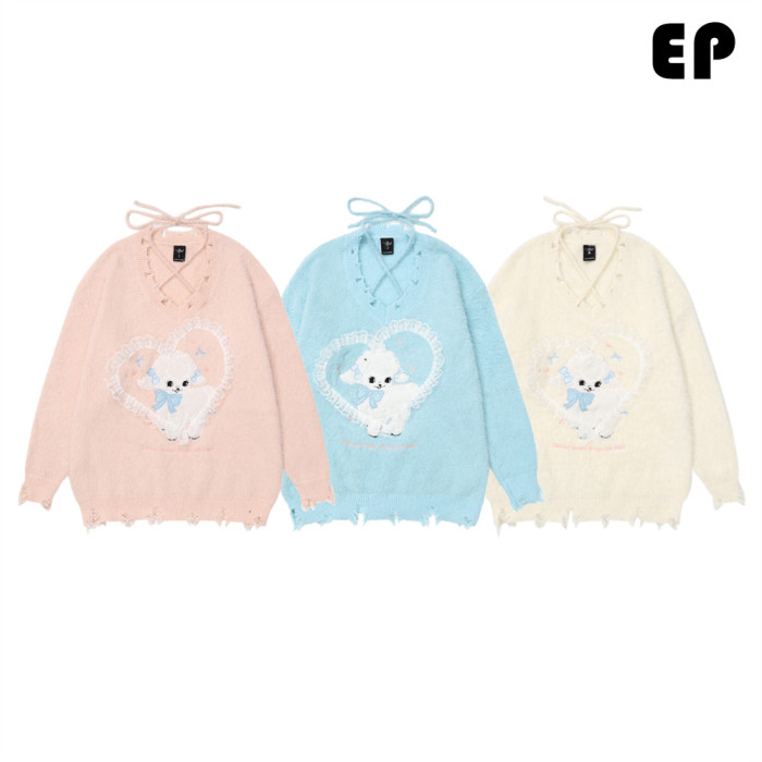 Women Knitted Sweater Pullover Pullover Cardigan Ripped Top