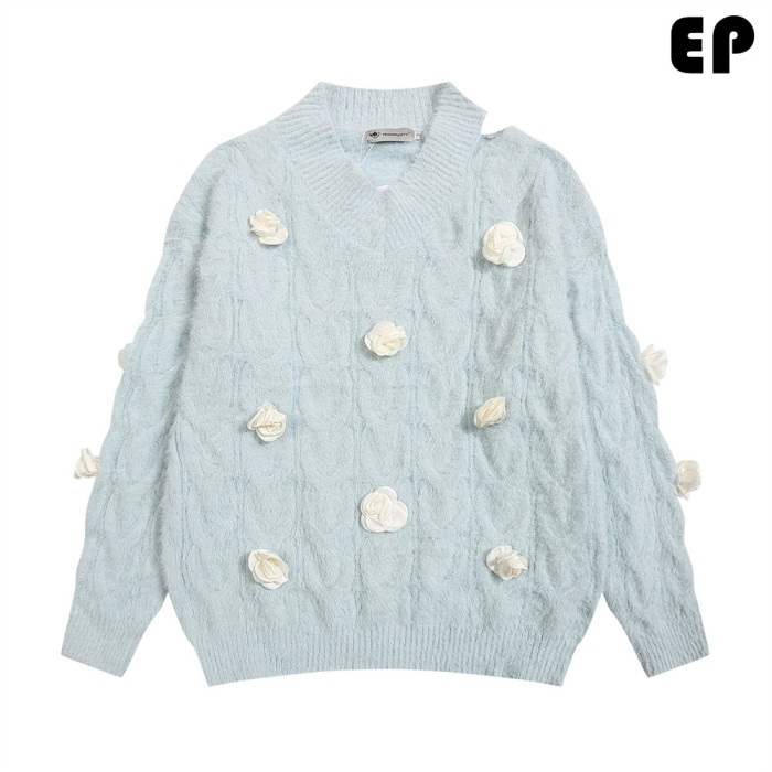 Women Knitted Sweater Pullover Pullover Cardigan Ripped Top