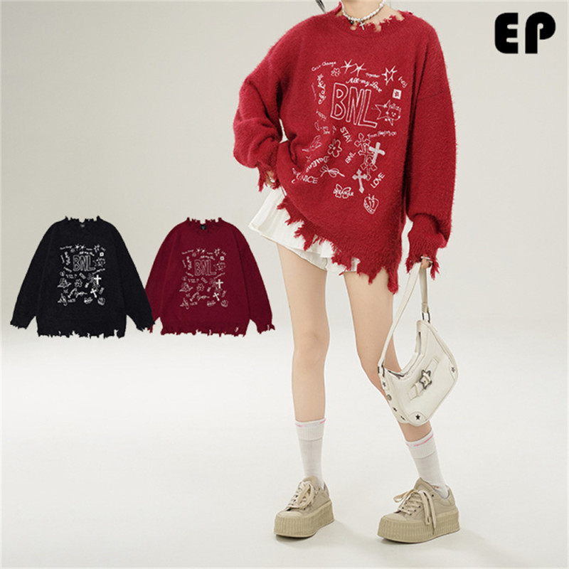 Women Knitted Sweater Pullover Pullover Cardigan Ripped Top