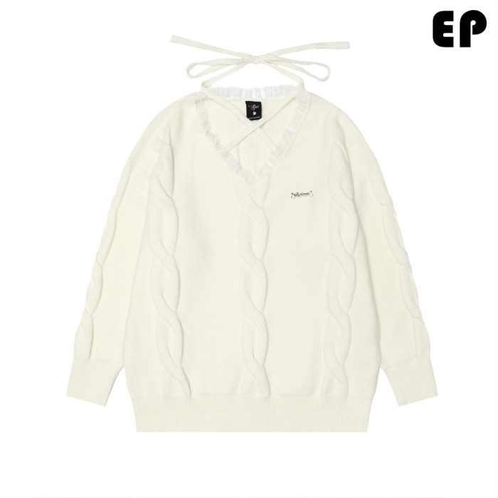 Women Knitted Sweater Pullover Pullover Cardigan Ripped Top