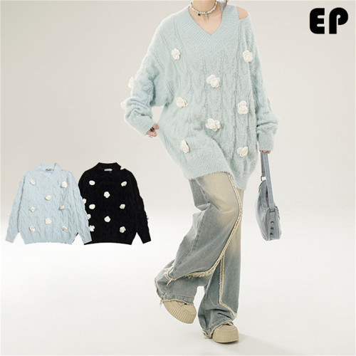 Women Knitted Sweater Pullover Pullover Cardigan Ripped Top