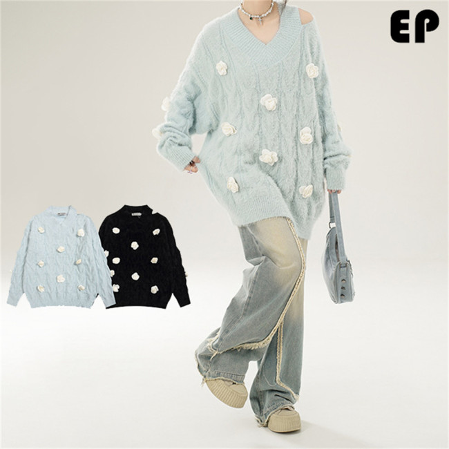 Women Knitted Sweater Pullover Pullover Cardigan Ripped Top