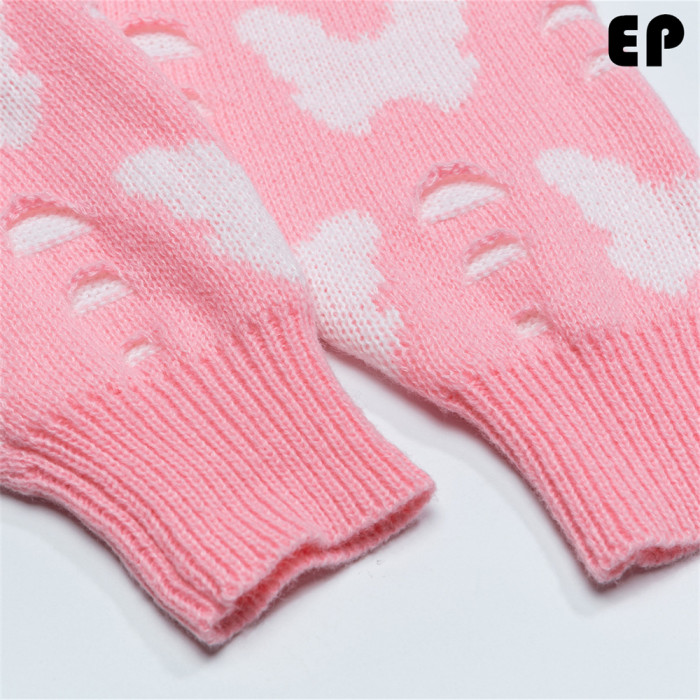 Women Knitted Sweater Pullover Pullover Cardigan Ripped Top