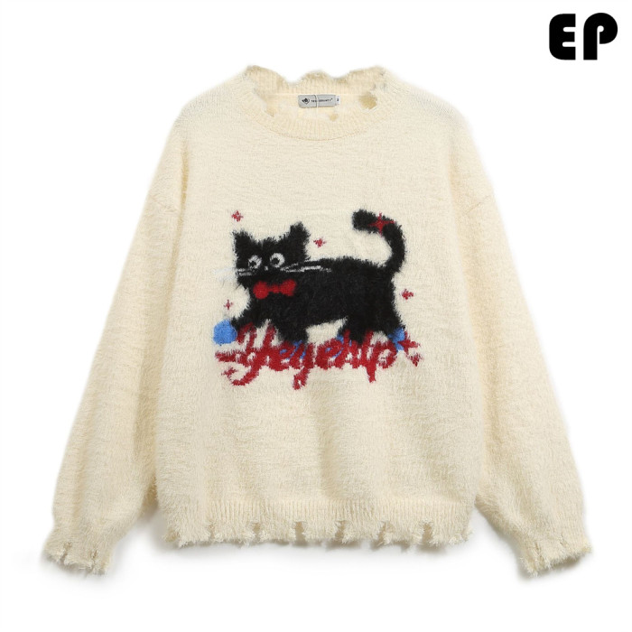 Women Knitted Sweater Pullover Pullover Cardigan Ripped Top