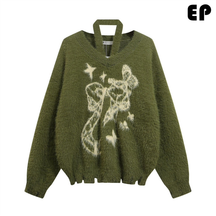 Women Knitted Sweater Pullover Pullover Cardigan Ripped Top