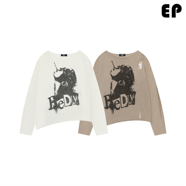 Women Knitted Sweater Pullover Pullover Cardigan Ripped Top