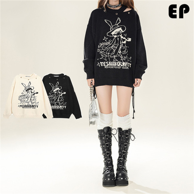 Women Knitted Sweater Pullover Pullover Cardigan Ripped Top