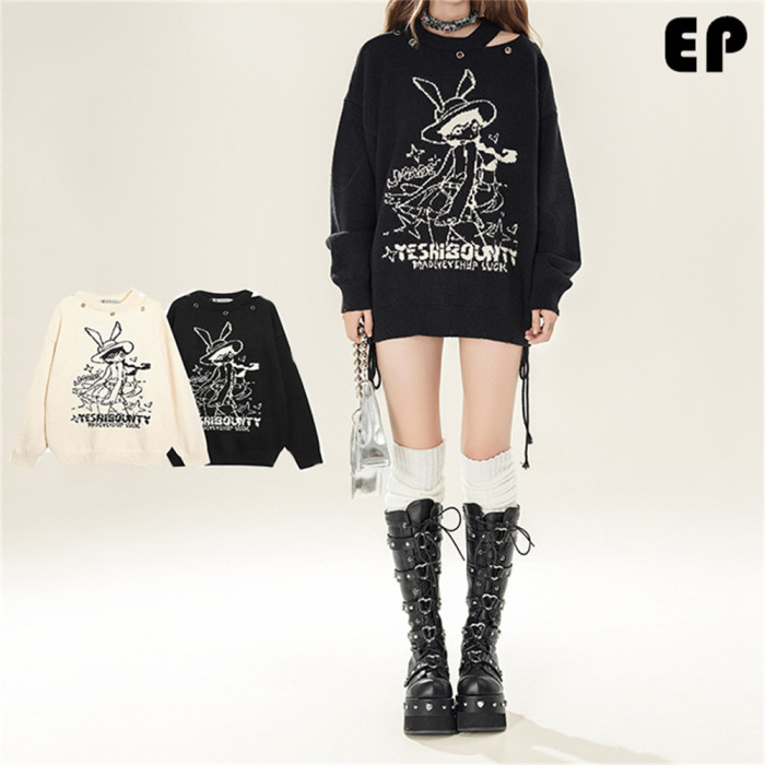 Women Knitted Sweater Pullover Pullover Cardigan Ripped Top