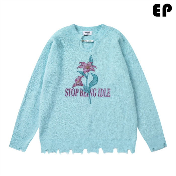 Women Knitted Sweater Pullover Pullover Cardigan Ripped Top